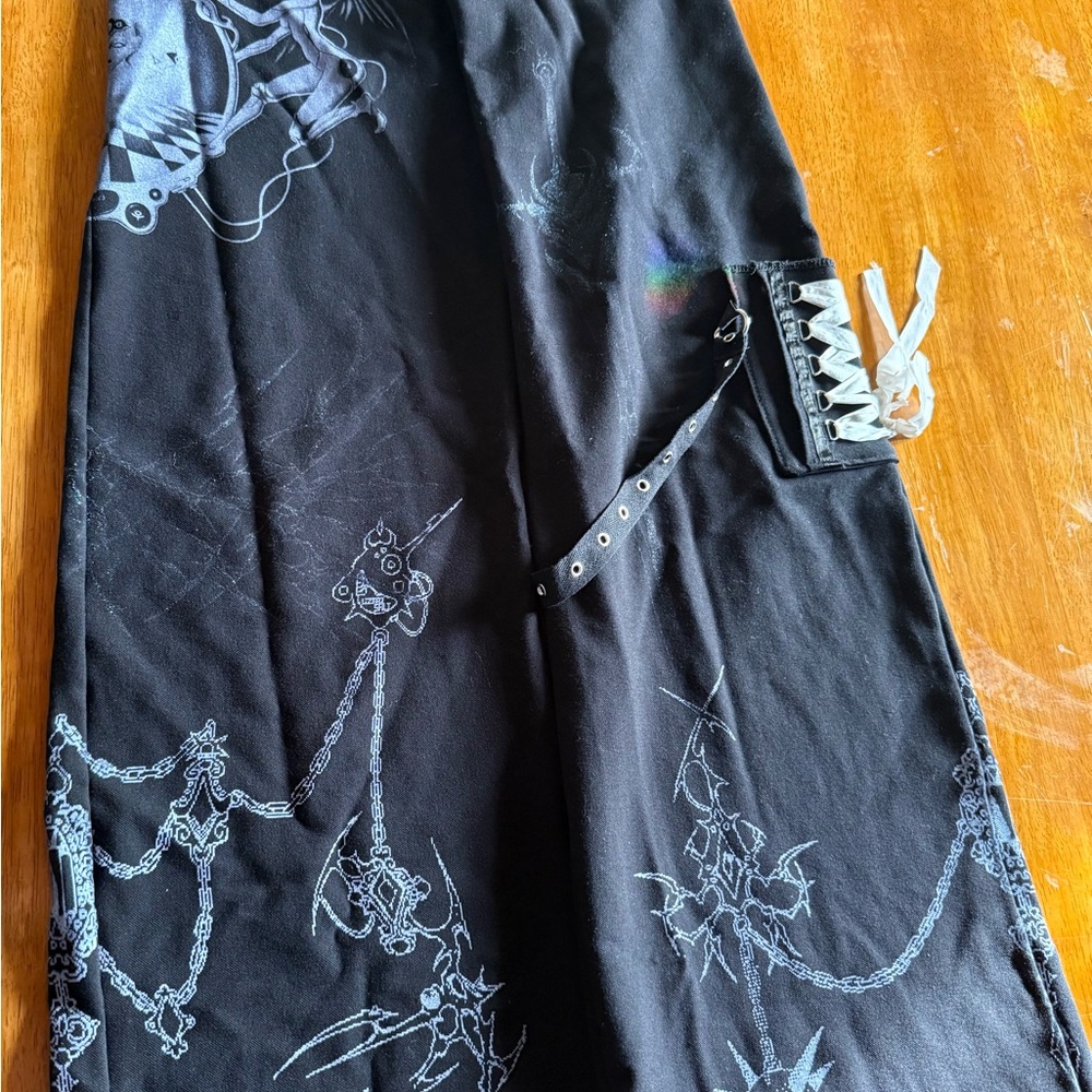 Black Gothic Pants with Chain Print